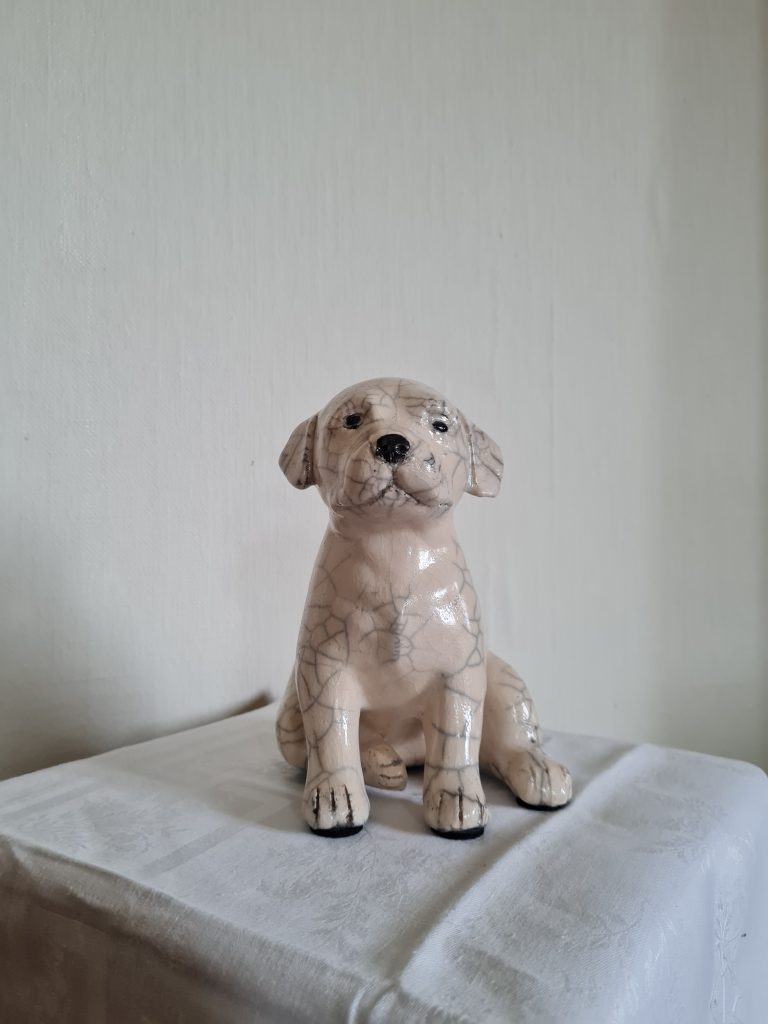 Statue En Bois Sculptée à La Main Chiens - Figurine Chiot Et Homme Cadeau Pour Amoureux Des Animaux